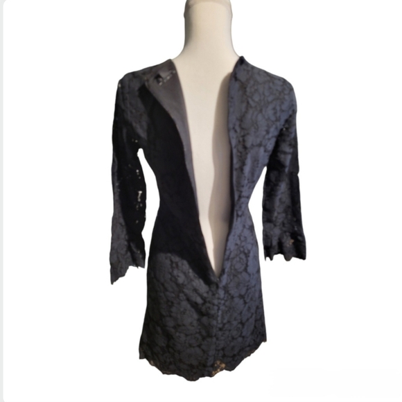 Ann Taylor Black Velvet Damask Dress - Size 0 - Picture 9 of 12